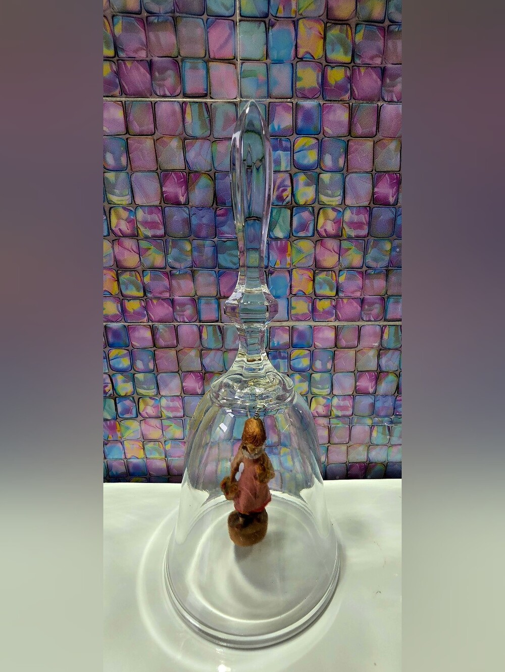 DOLFI Lead Crystal Bell – West Germany Glass with Italian Carved Wooden Figurine